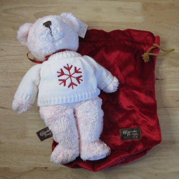 Cheesecake Factory Christmas Plush Herrington Pink Teddy Bear in Red Bag - Picture 2 of 10